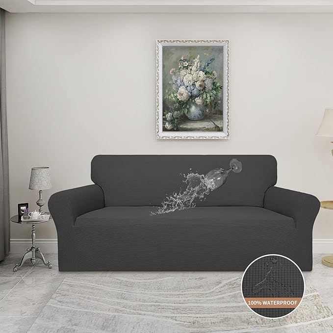 Easy-Going 100% Waterproof Couch Cover, Dual Waterproof Sofa Cover, Stretch Jacquard Sofa Slipcover, Leakproof Furniture Protector for Kids, Pets, Dog and Cat (Oversized Sofa, Dark Gray)