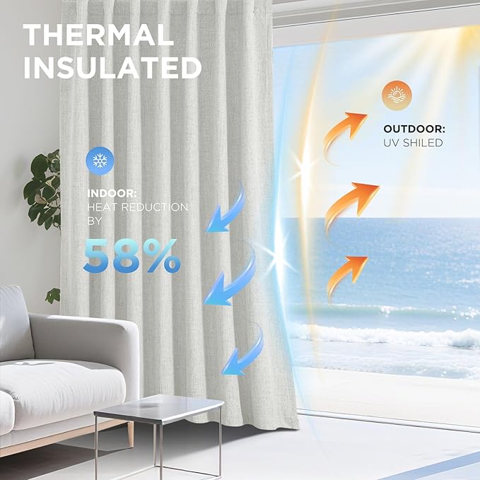 Joydeco Linen Blackout Curtains for Bedroom - 100% Light Blocking 1 Panels, White Drapes 70" W x 90" L, Thermal Insulated Room Darkening Curtains for Living Room, Rod Pocket & Back Tabs