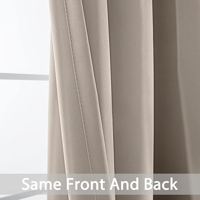 Yakamok Room Darkening Blackout Curtains Thermal Insulated Grommet Curtain Panels for Bedroom, 38W x 90L, Natural, 2 Panels