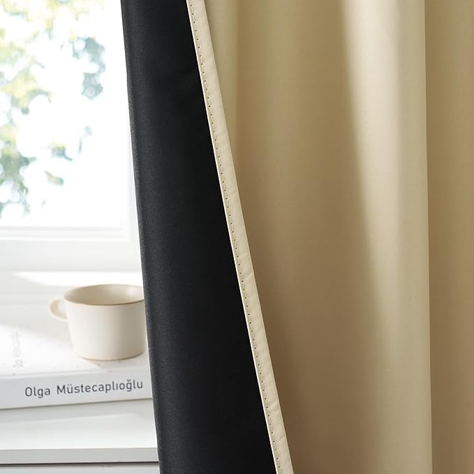 RYB HOME 100% Blackout Short Curtains for Small Window, Thermal Insulated Total Room Darkening Noise Reducing Curtains for Basement Bathroom RV Cars, 29 inches Wide by 24 inches Long, Biscotti Beige