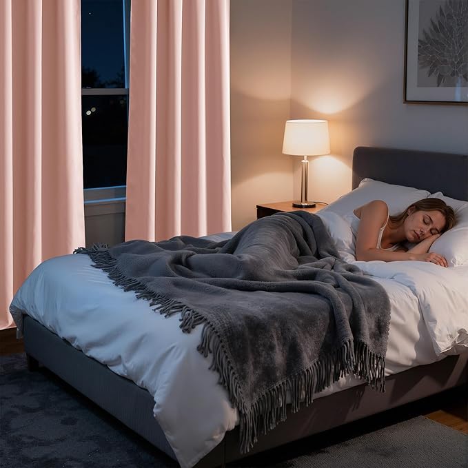 RYB HOME Bedroom Blackout Curtains 72 inches Long, 100% Blackout Thermal Insulated Noise Reducing Curtains for Living Room Nursury, 34 inches Wide by 72 inches Long, Peach Pink