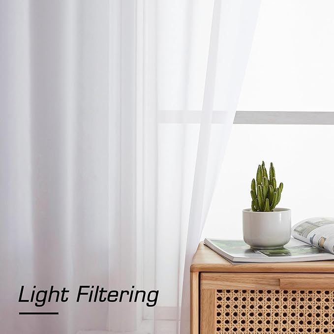 Simplebrand White Sheer Curtains, 72" Length, 2 Panels Set - Light Filtering, Rod Pocket Window Curtains for Bedroom (White, 59" W x 72" L)