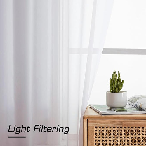 Aiyufeng White Sheer Curtains 90 Inches Long, Light Filtering Rod Pocket Solid Color Window Sheer Curtain Panels, Elegant Curtains & Drapes for Living Room, Bedroom 2 Panels (White, 59" W x 90" L)
