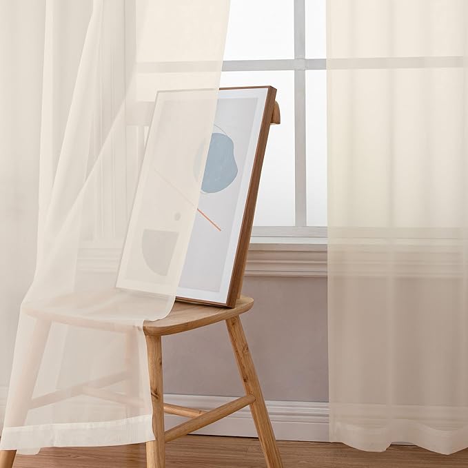 Simplebrand Cream Sheer Curtains 96 Inches Long 2 Panels, Light Filtering Rod Pocket Solid Color Window Sheer Curtain Panels, Elegant Curtains & Drapes for Living Room, Bedroom, 42" W x 96" L