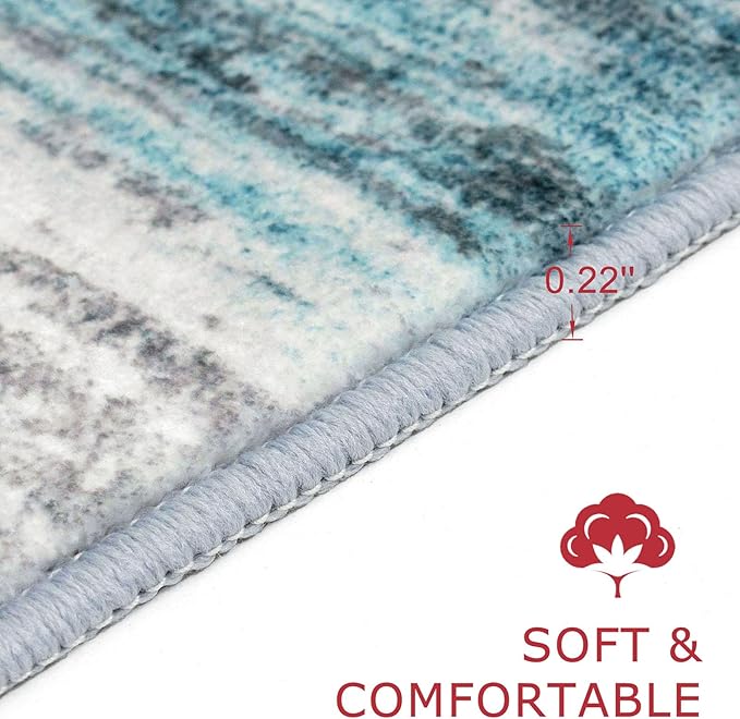 KOZYFLY Abstract Round Washable Rug 3Ft, Modern Kitchen Non-Slip Soft Small Bathroom Circle Rug, Blue Striped Entryway Rugs Print Faux Wool Doormat for Bedside Entrance Bedroom Sink