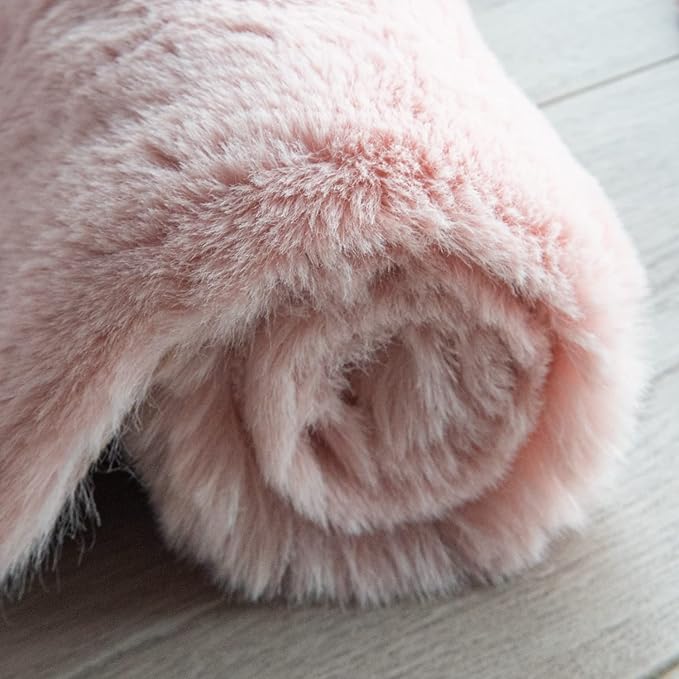 ORINOVA Pink Plush Washable Fluffy Fur Rugs for Living Room Shag Faux Rabbit Fuzzy Fur Area Rugs for Bedroom 2x6 Rug Oblong Nursery Rug