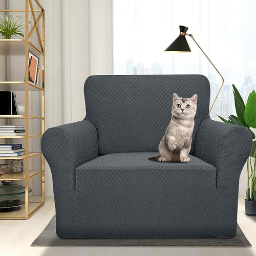 1 Piece Jacquard Chair Slipcovers for Living Room High Stretch Chair Covers with Arms Anti Slip Pets Friendly Couch Sofa Armchair Cover Furniture Protector (Chair, Dark Grey)