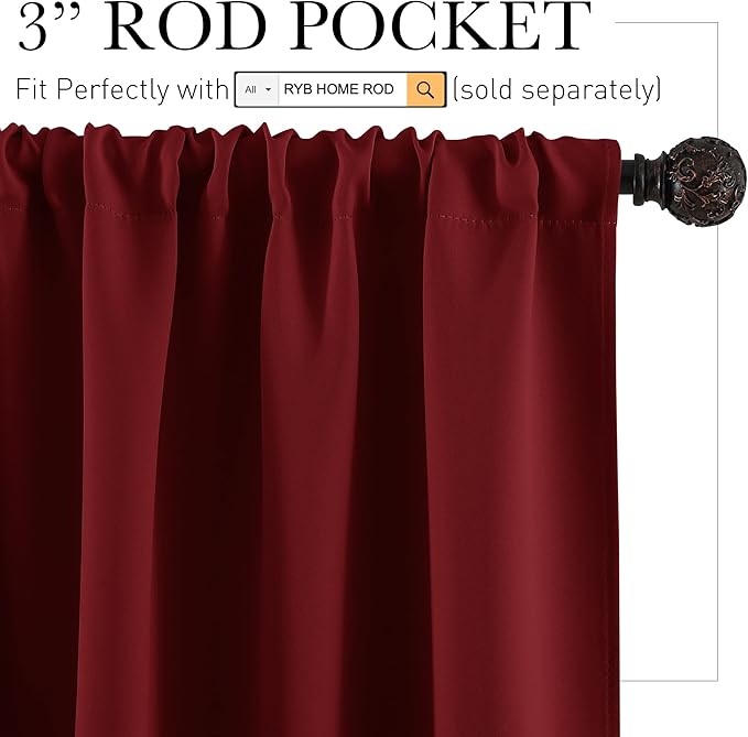 RYB HOME Large Blackout Curtains for Bedroom 84 inches Long 2 Panels Set, Privacy Thermal Insultaed Sunlignt Heat Blocking Drapes for Sliding Patio Door, Width 70 by Length 84, Burgundy Red