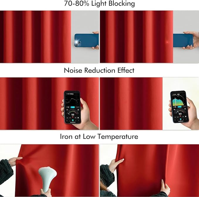 MIULEE Christmas Red Back Tab Blackout Curtain 96 Inch Long 2 Panels Set for Living Room Bedroom, Rod Pocket/Pinch Pleat Thermal Insulated Room Darkening Pleated Light Blocking Floor to Ceiling Drape