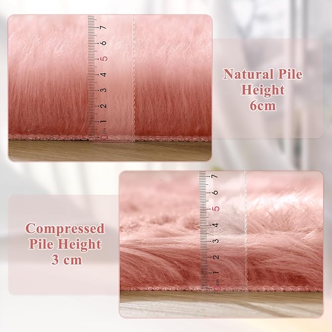 ORINOVA Pink Faux Sheepskin Fluffy Fur Rugs for Bedroom Machine Washable Fuzzy Area Rugs for Living Room Runner Rugs for Hallway 2x6