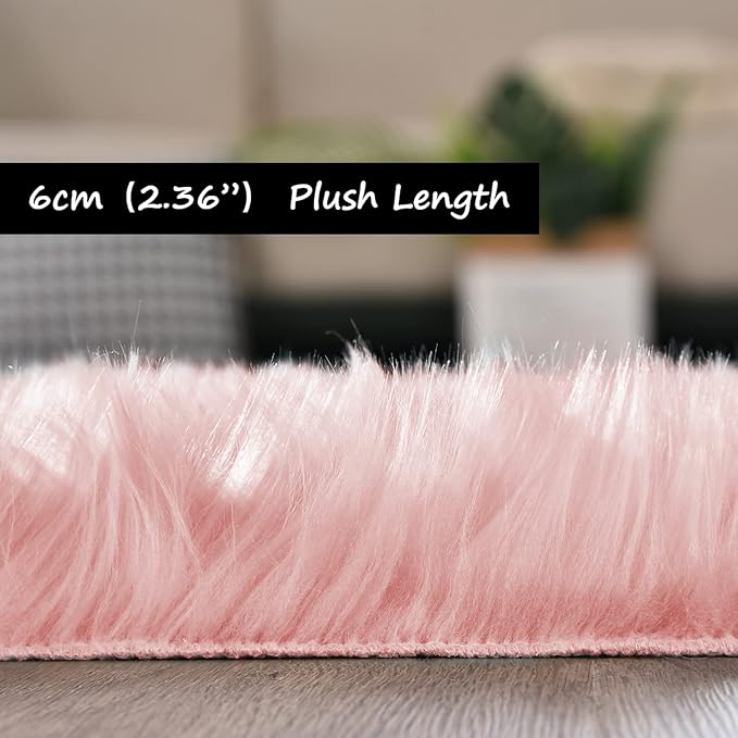 Goolela Pink Area Rugs 10x12 Fluffy Fuzzy Furry Rug for Girls Bedroom Living Room Faux Sheepskin Fur Shaggy Plush Rectangle
