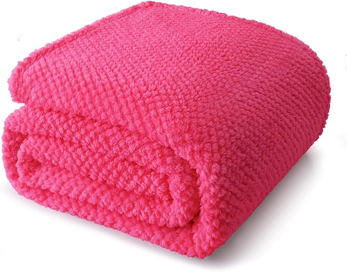 Whale Flotilla Extra Large Fuzzy Fleece Throw Blanket for Couch, 50x70 Inch Fluffy Warm Soft Jacquard Blankets for All Season, Lightweight and Cozy, Hot Pink