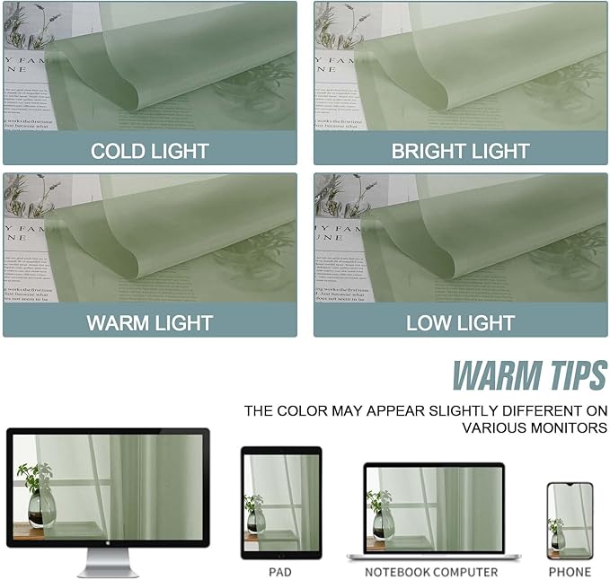 Sage Green Sheer Curtains for Window 72 inches Long 2 Panels Set, Soft Airy Modern Light Filtering Sheer Curtains for Living Room Bedroom, Dual Rod Pocket Solid Window Drapes, 2x42Wx72L inches