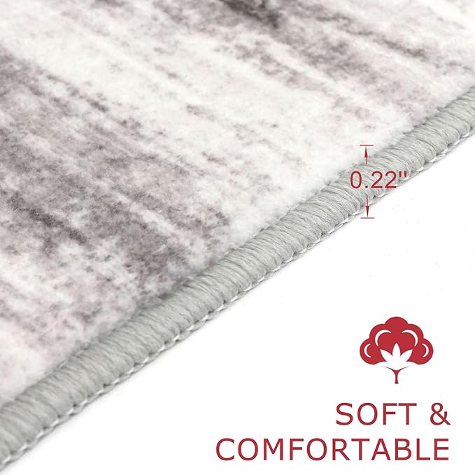 KOZYFLY Modern Abstract Small Area Rugs 2x3, Washable Kitchen Rug Non-Slip Soft Small Bathroom Rug, Grey/Light Beige/Brown Striped Entryway Rugs Abstract Print Faux Wool Doormat