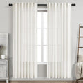 Beige White Linen Curtains 80 Inch Long for Bedroom Back Tab, Filters Light Privacy Transparent Curtains Modern Farmhouse Coastal Decor for Sliding Glass Doors 2 Panels 52x80