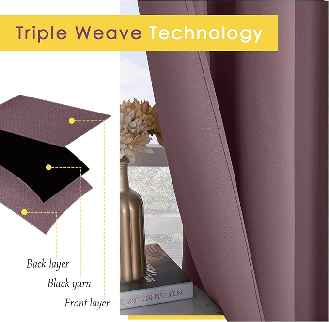 NICETOWN Kitchen Curtains, Short Curtains for Bedroom Windows, Dry Rose, 34" W by 60" L, 1 Pair, Thermal Insulated Room Darkening Curtain Panels for Girls Room, Cafe