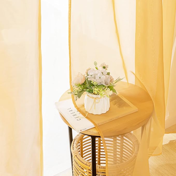 MIULEE 2 Panels Solid Color Sheer Window Curtains Elegant Window Voile Fall Panels/Drapes/Treatment for Bedroom Living Room (54 X 84 Inches Gold)