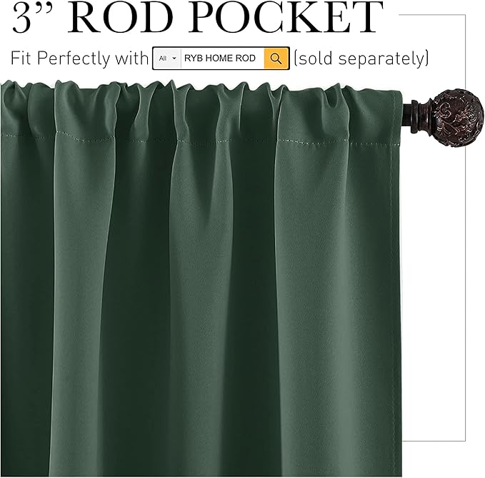 RYB HOME Cafe Blackout Curtains 24 inch Length, RV Curtains for Camper Windows, Mini Short Small Insulating Light UV Blocking Privacy Half Window Tiers, Width 42 by Length 24, Dark Green, 2 Panels
