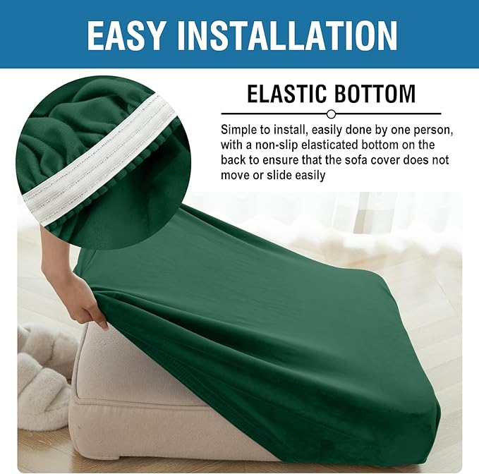 Couch Cover Stretch Velvet Sofa Cushion Cover 2-Piece - Elastic Washable Slipcover for Seat or Backrest, Couch Seat Covers for Sofas (Christmas Green)