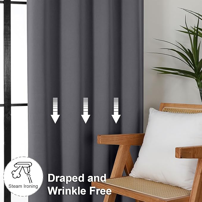 Simplebrand Ava Grey Short 24 Inches Blackout Curtain 2 Panels Set, Half Window Rod Pocket Privacy Curtain Tiers for Kitchen, Curtains Blackout for Bathroom Shades, W30 x L24 Inch, Grey