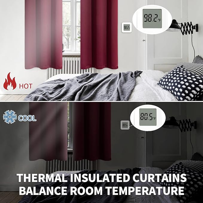 BGment Blackout Curtains for Bedroom - Grommet Thermal Insulated Room Darkening Curtains for Living Room, Set of 2 Panels (38 x 45 Inch, Burgundy)