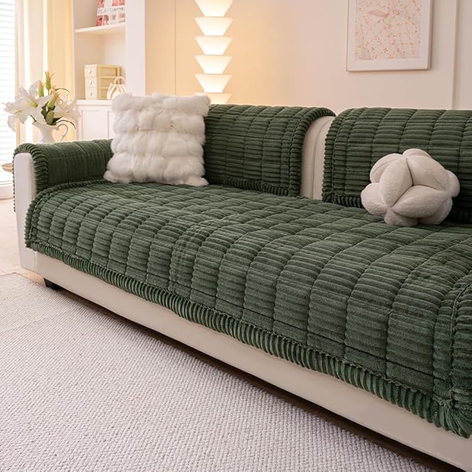 Couch Cover for Dogs Washable, Fuzzy Pet Couch Covers for 3 Cushion Sofa Pet Friendly, Non Slip Sofa Cover (Green, 35" x 63"/90 x 160cm)