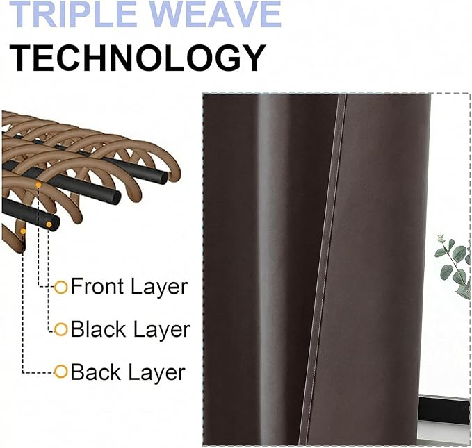Simplebrand Ava Chocolate Blackout Curtains for Bedroom 63 Inch Length 2 Panels Set, Privacy Thermal Insulated Rod Pocket Door Window Curtains for Patio French Door Front Door, W40 x L63 Inch