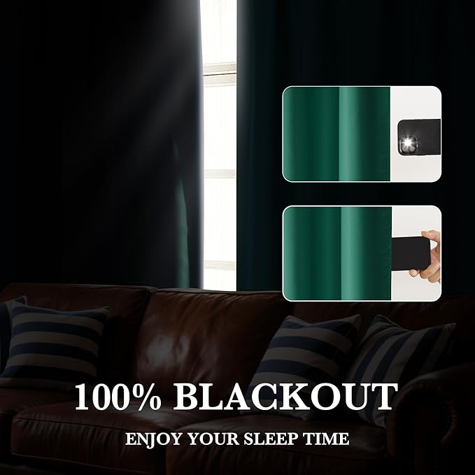 RYB HOME 100% Blackout Basement Curtains 30 inches Long, Heat & UV Blocking Total Room Darkening Noise Reducing Curtains for Bathroom RV Campers, Dark Green, 2 Panels Set