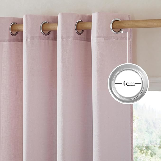 NICETOWN Blush Pink Linen Curtains for Kitchen, Thick Flax Small Window Treatments Semi Sheer Privacy Assured with Light Through for Cafe/Bathroom, W55 x L102, 2 Panels