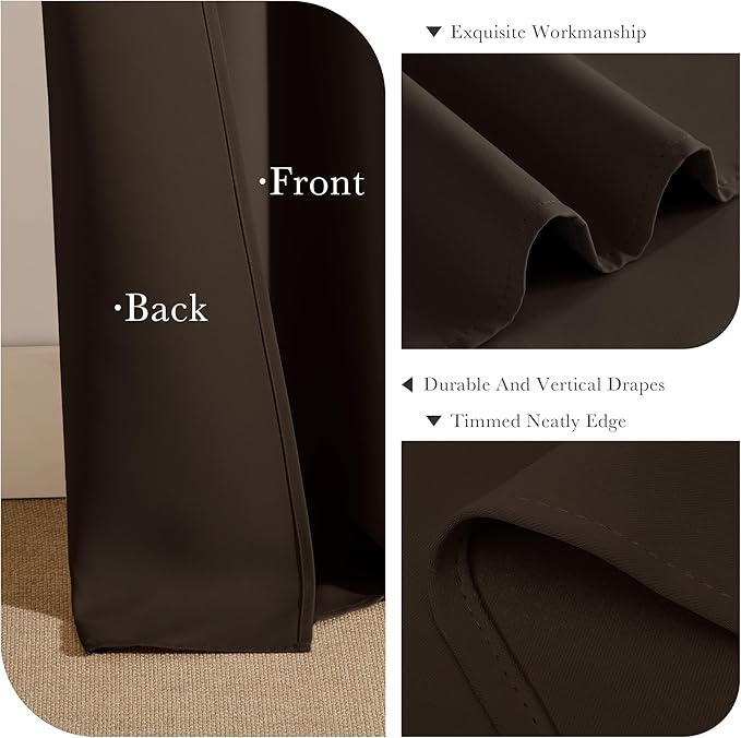 PONY DANCE Bedroom Blackout Curtains - 42 W x 72 L, Brown Window Draperies Thermal Insulated Back Tab/Rod Pocket Curtain Panels/Window Treatments Home Decoration, Double Pieces