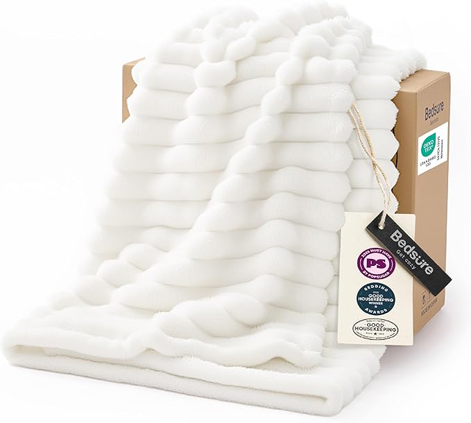 Bedsure GentleSoft Twin XL Blanket for Bed - Cozy Soft Blankets for Women, Cute Small Fleece Throws for Girls, Graduation Decorations Gift for Her Him School Dorm, Off White, 66x90 Inches