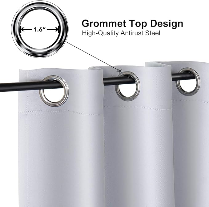 ChrisDowa Grommet Room Darkening Curtains for Bedroom and Living Room - 2 Panels Set Thermal Insulated Blackout Curtains (Greyish White, 52W x 45L)