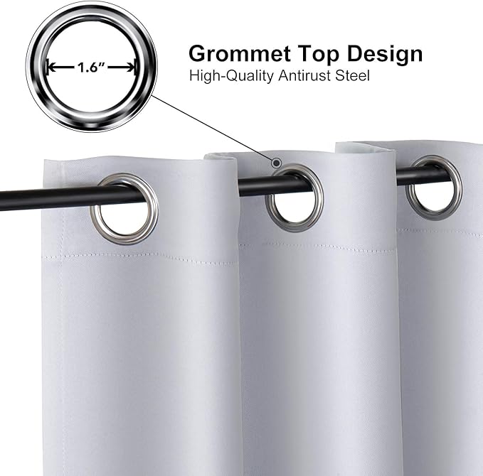 ChrisDowa Grommet Room Darkening Curtains for Bedroom and Living Room - 2 Panels Set Thermal Insulated Blackout Curtains (Greyish White, 52W x 63L