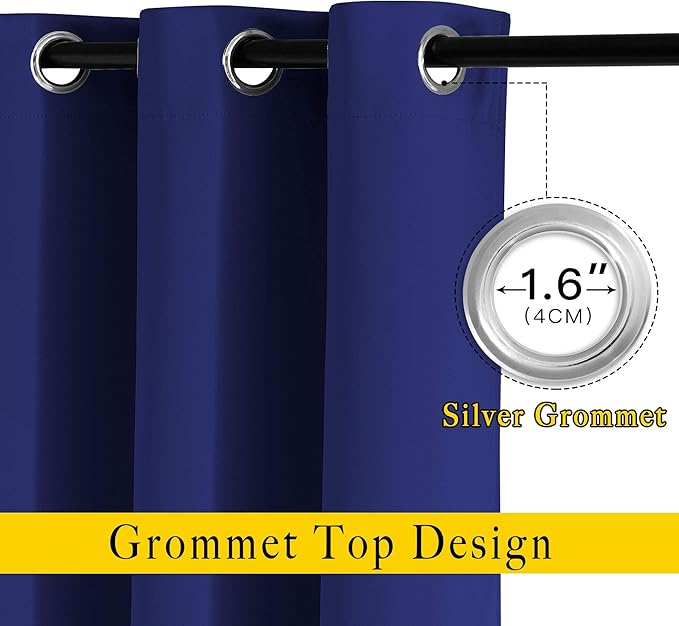 NICETOWN Blackout Window Curtains and Drapes - Thermal Insulated Solid Grommet Top Blackout Panels/Draperies for Kid's Room (Navy Blue， 1 Pair， 52 x 63 Inch)
