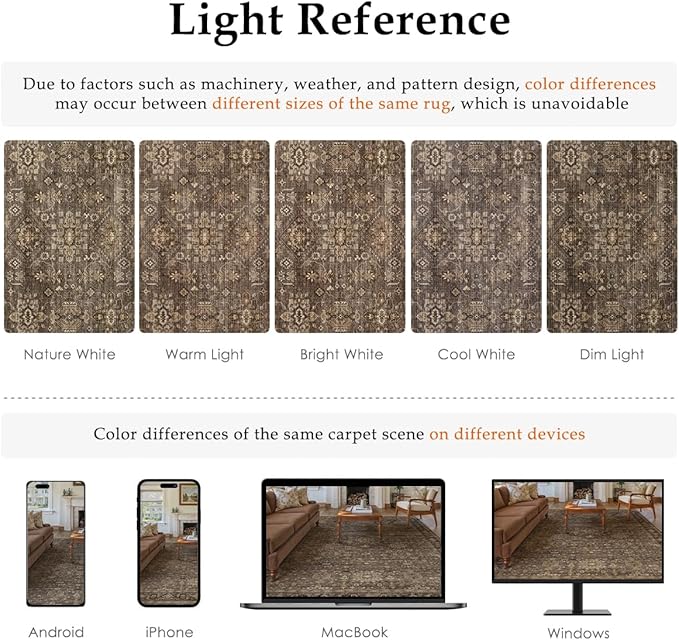 9x12 Washable Area Rug for Living Room Bedroom Vintage Brown Non Slip Carpet Traditional Retro Soft Low Pile Large Throw Rug for Dining Room Kitchen Office Indoor