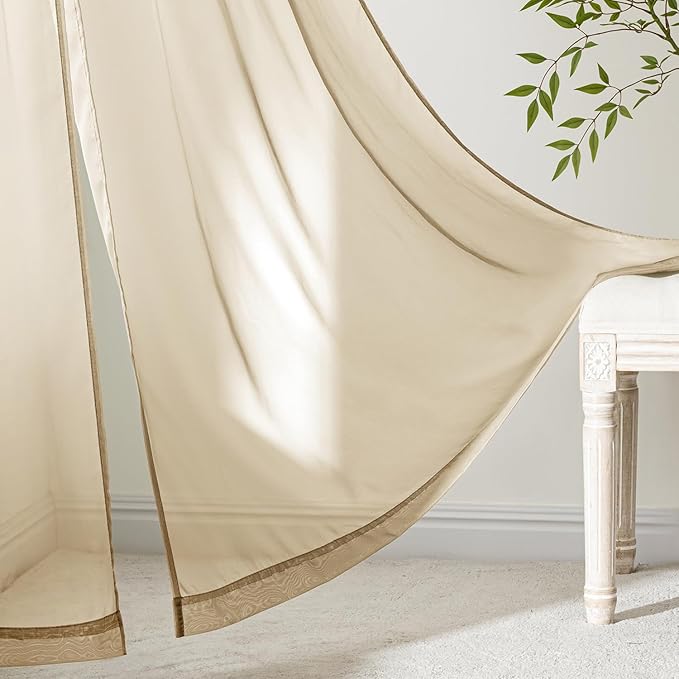 MIULEE Beige Sheer Curtains 72 Inches Long, 4 Panels Set, Rod Pocket Voile Drapes Light Filtering and Semi Transparent, Elegant Window Treatments for Bedroom Living Room,54 x 72 Inches