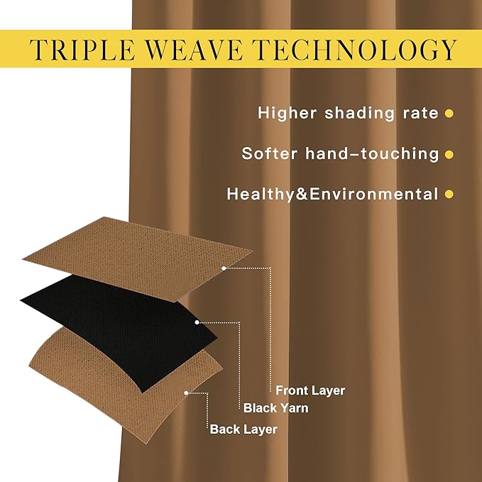 NICETOWN Gold Brown Curtains for Living Room, Grommet 50% Blackout Thermal Insulated Window Treatment Solid Sound Reducing Drapes for Bedroom/Nursery, Set of 2, W46 x L63, 2 Panels