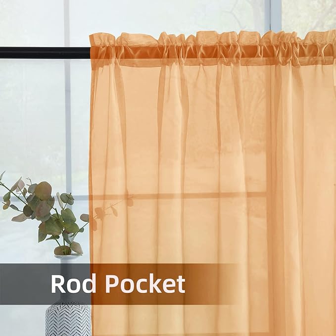 SpaceDresser Beige Sheer Curtains 4 Panels Rod Pocket Semi-Sheer Curtain 72 Inches Long Light Filtering Voile Window Drapes for Bedroom Living Room Kitchen, Each 52W x 72L