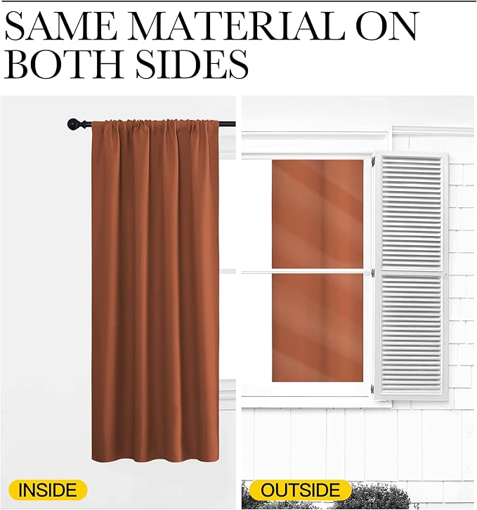 NICETOWN Blackout Curtains and Drapes - Thermal Insulated Solid Rod Pocket Blackout Draperies/Panels (Burnt Orange, 1 Pair, 34 by 63 inches)