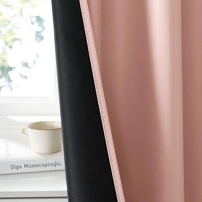 RYB HOME Bedroom Blackout Curtains 63 inches Long, 100% Blackout Thermal Insulated Noise Reducing Curtains for Living Room Nursury, 62 inches Wide by 63 inches Long, Peach Pink