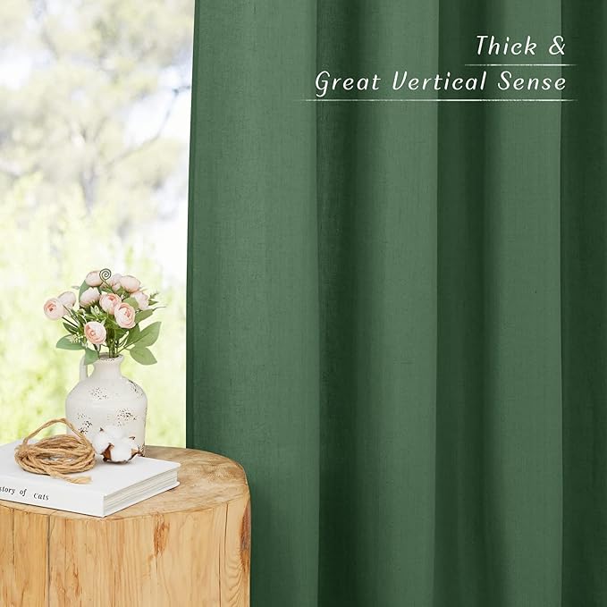 NICETOWN Olive Green Linen Doorway Curtains 80 inches Long, Grommet Thick Linen Weave Semi Sheer Window Treatments Privacy Assured with Light Filtering for Bedroom/Side Door, W34 x L80