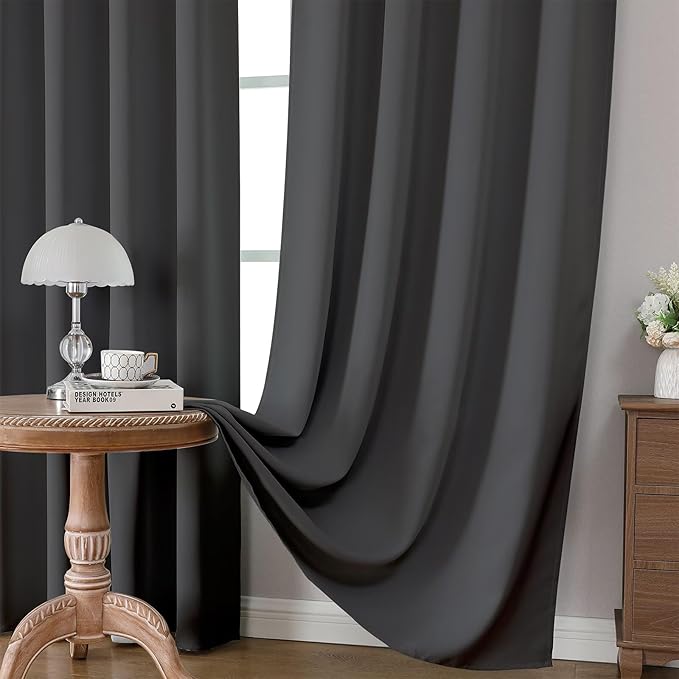 CUCRAF Dark Grey Blackout Curtains 45 inch Length 2 Panels Set, Rod Pocket Room Darkening Drapes for Bedroom Living Room, Insulated Thermal Light Blocking Window Curtain (W52 x L45 Inch)
