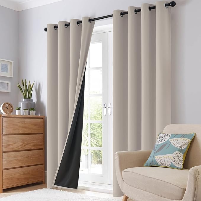 SimpleHome 100% Blackout Curtains for Bedroom,Thermal Insulated Natural Grommet Window Drapes Room Darkening Curtains for Living Room with Black Back,38 x 63 Inch,2 Panels