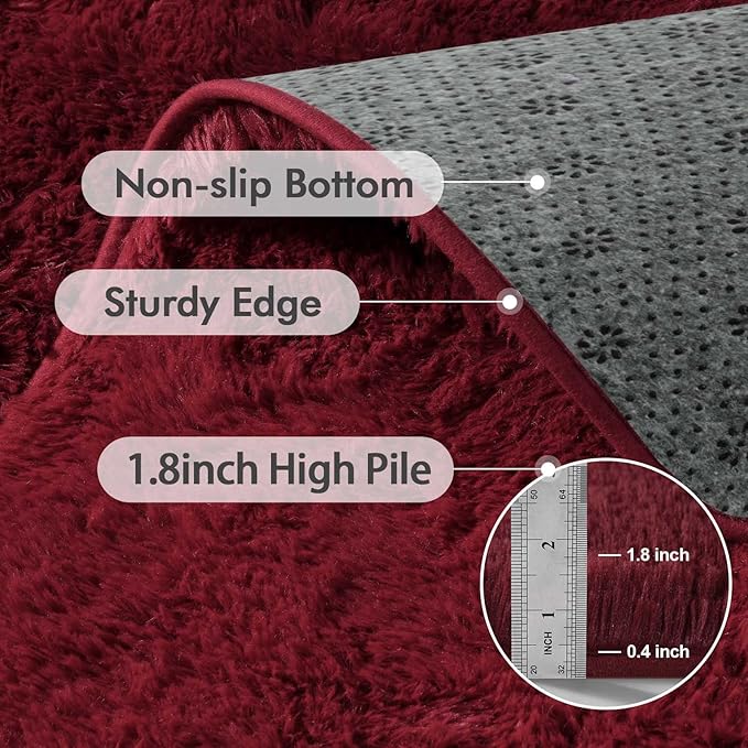 Area Rugs for Living Room, 5x7 Feet Soft Fluffy Shagg Plush Rug High Pile Large Indoor Modern Non-Slip Floor Carpet for Bedroom Nursery Girls Kids Home Room Dorm Decor Aesthetic Burgundy