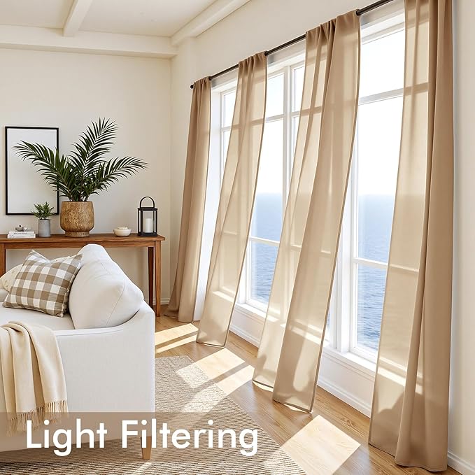 MIULEE Brown Sheer Curtains 108 Inches Long, 4 Panels Set, Rod Pocket Voile Drapes Light Filtering and Semi Transparent, Elegant Window Treatments for Bedroom Living Room,54 x 108 Inches