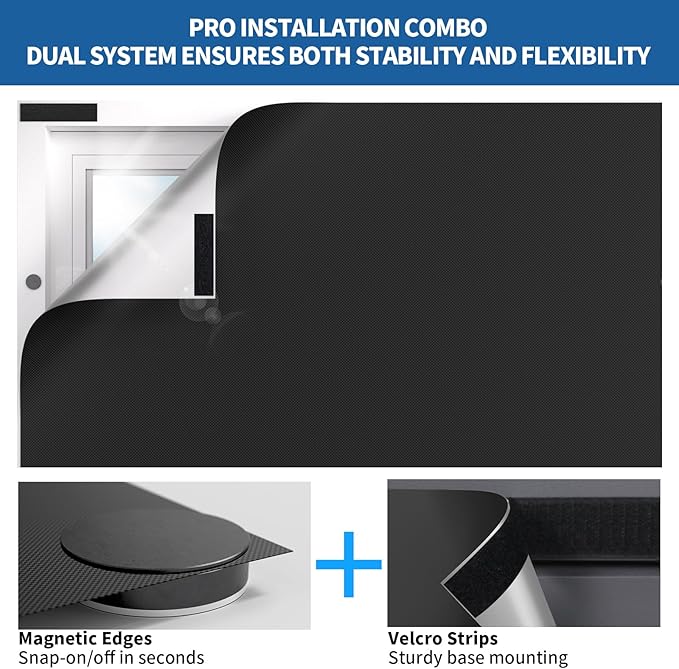 BKSAI 100% Blackout Window Cover, Portable Magnetic Black Out Curtains for Window, Black Out Shades No Drill Cuttable Blackout Blinds for Bedroom, RV, Nursery, Media Room, 158x57 inch