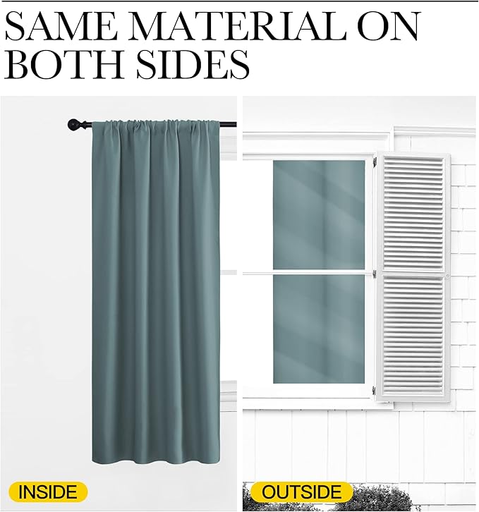 NICETOWN Greyish Blue Blackout Curtains Panels for Window, Thermal Insulated Rod Pocket Blackout Drapes/Draperies for Living Room (2 Panels, W42 x L36 inches)