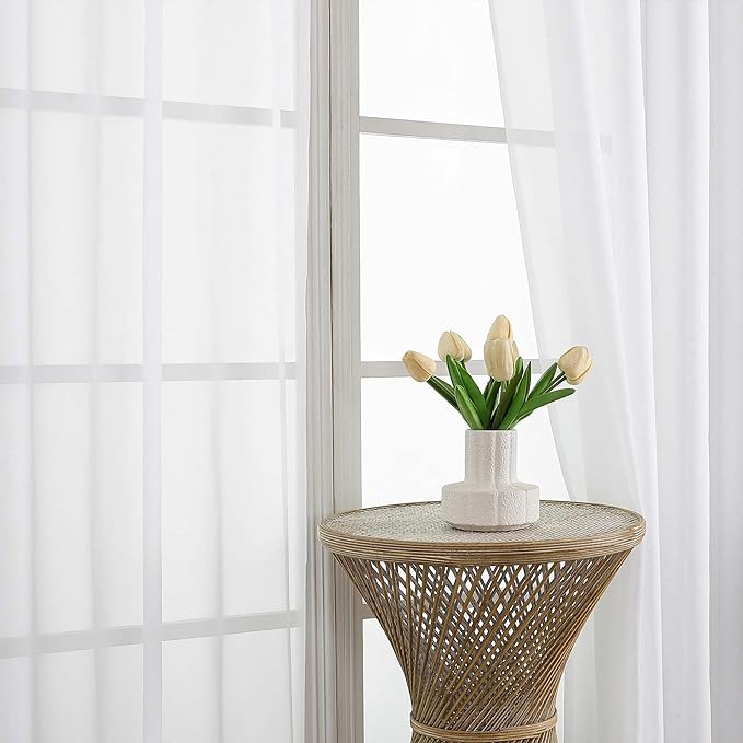 OVZME White Sheer Curtains 72 Inches Long 2 Panels Set, Light Filtering Sheer Curtains for Living Room Bedroom 59 Inch Extra Wide, Modern Voile Filmy Rod Pocket Window Drapes, 59Wx72L Inches