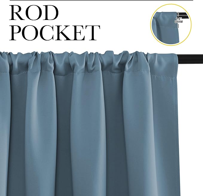 NICETOWN RV Blackout Curtains for Camper Windows, Smoky Blue, 34" x 36", Set of 2, Kitchen Curtains, Short Blackout Drapes, Thermal Insulated Rod Pocket Window Treatment Draperies for Nursery
