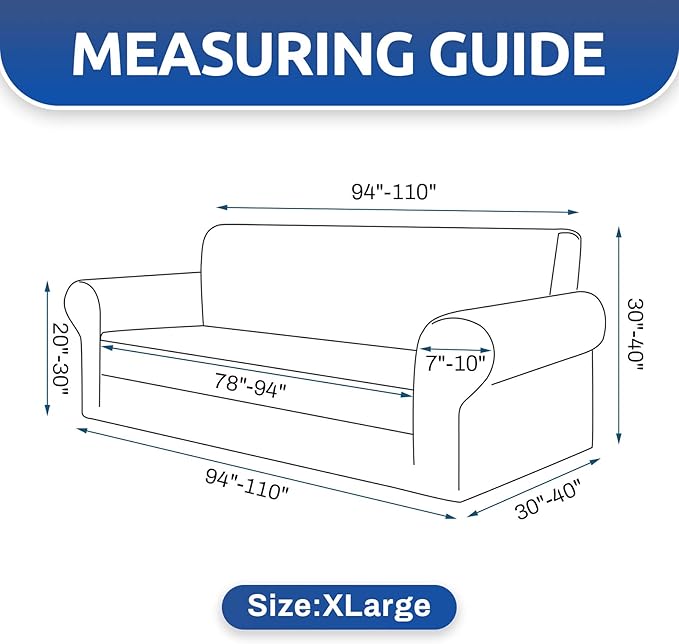 KEKUOU Stretch Oversized Sofa Slipcover 1 Piece Couch Sofa Cover (94"-110") Furniture Protector 4 Seater Sofa with Elastic Bottom for Kids,Pet.Jacquard Checked Pattern Fabric(X Large,Classic Blue)